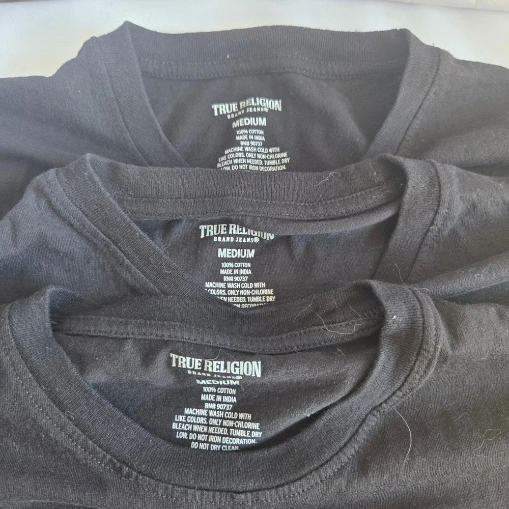 True Religion Mens T-Shirt Bundle 3 Pack Black Cotton Horseshoe Logo Y2K Medium